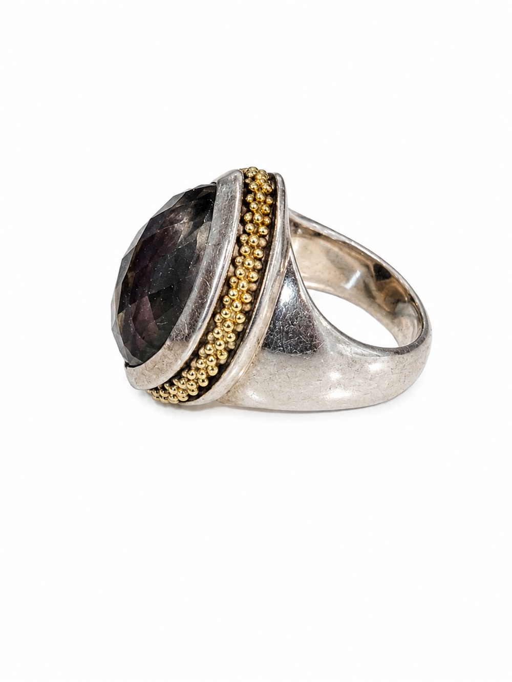 LAGOS Sterling Silver and 18k Gold Ring with Smokey Quartz Teardrop Stone - Picture 4 of 6